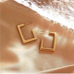 18k Gold Plated Geometric Square Hoop Earrings | Modern Minimalist